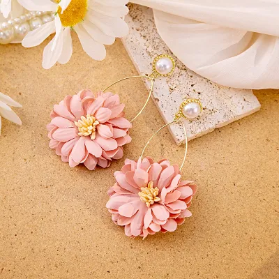 Fashion Exaggerated Pink Flower Earrings