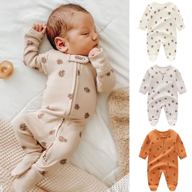 Kids Baby Boys Girls Casual Cute Tiny Flower Print Long Sleeve Romper Cotton
