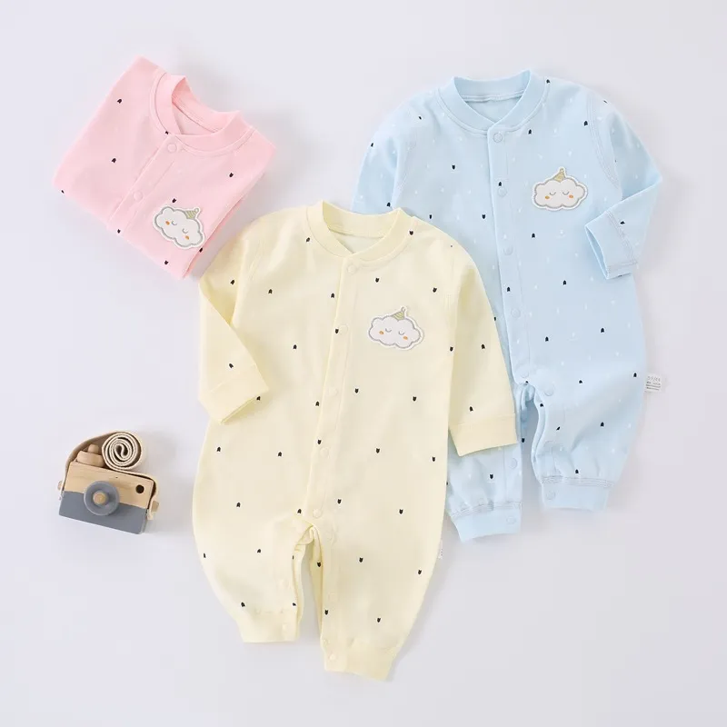 Kids Baby Boys Girls Spring Autumn Casual Cute Long Sleeve Romper Combed Cotton Single-Breasted