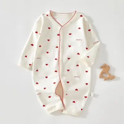 Kids Baby Boys Girls Spring Autumn Casual Heart Print Long Sleeve Cotton Romper
