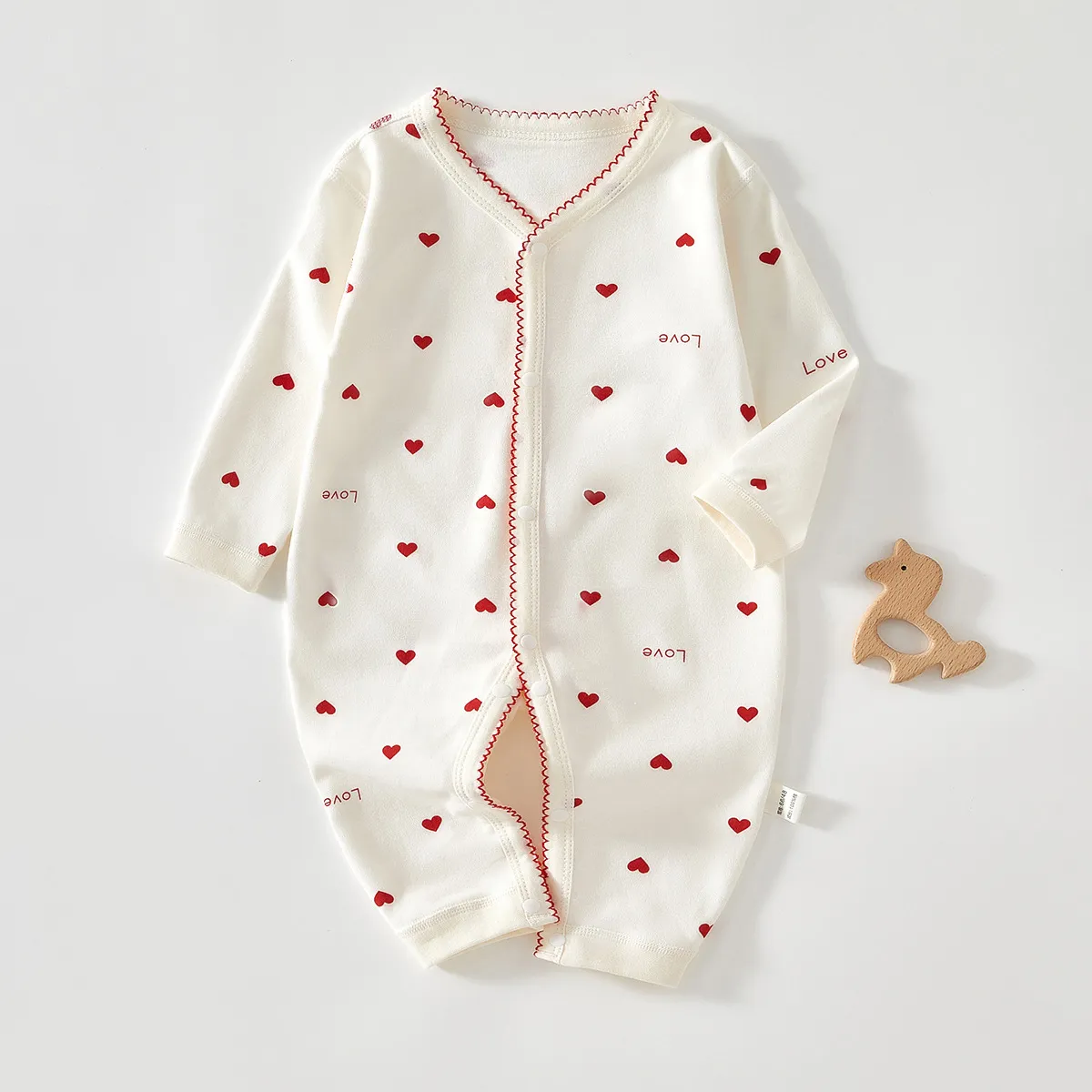 Kids Baby Boys Girls Spring Autumn Casual Heart Print Long Sleeve Cotton Romper