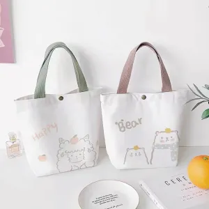 Women Simple Cartoon Cute Lamb Print Canvas Shopping Bag