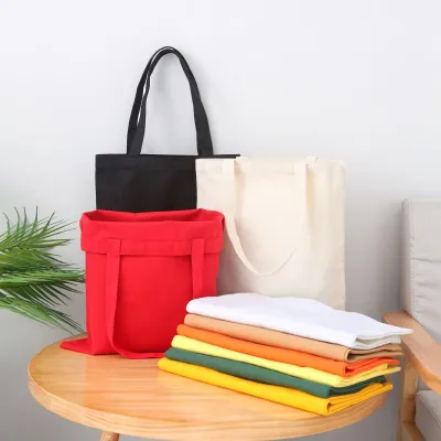 Women Simple Solid Color Canvas Shopping Bag