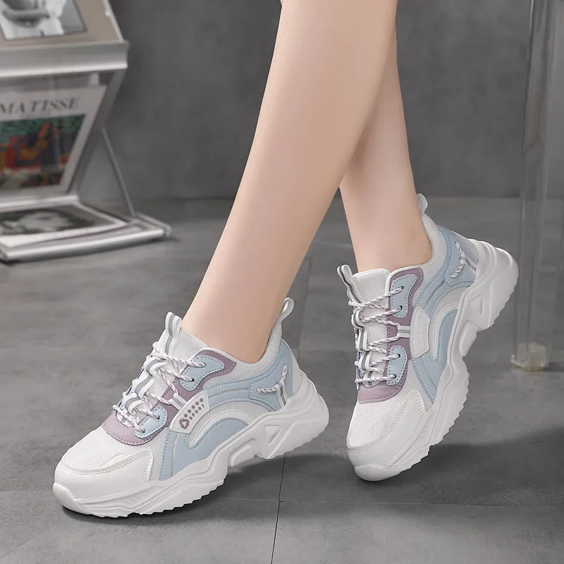 Women Fashion Casual Plus Size Breathable Mesh Height Increasing Lace Up Sneaker
