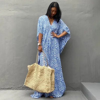 Leopard Print Long Cardigan Loose Large Size Beach Sun Protection Blouse Swimwear Cover-Up