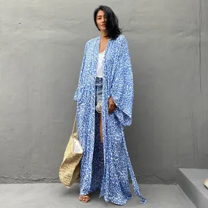 Leopard Print Long Cardigan Loose Large Size Beach Sun Protection Blouse Swimwear Cover-Up