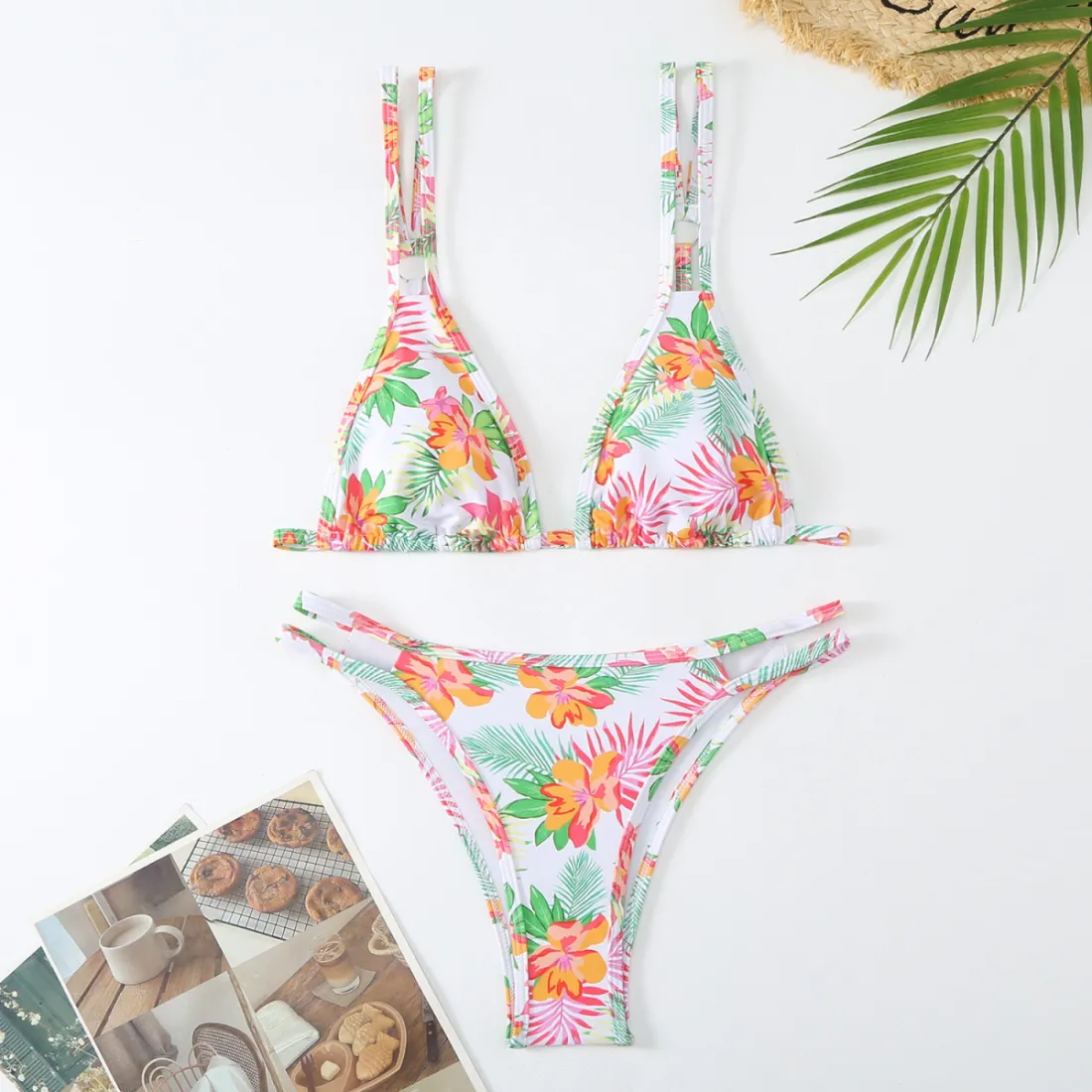 Allbestop Maillot De Bain 3 Pièces Pour Bébé Fille, Imprimé Floral Vert