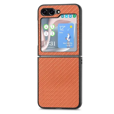 Samsung Z Flip5 Carbon Fiber Pattern PC Leather Creative Folding Screen Anti-Fall Protective Case