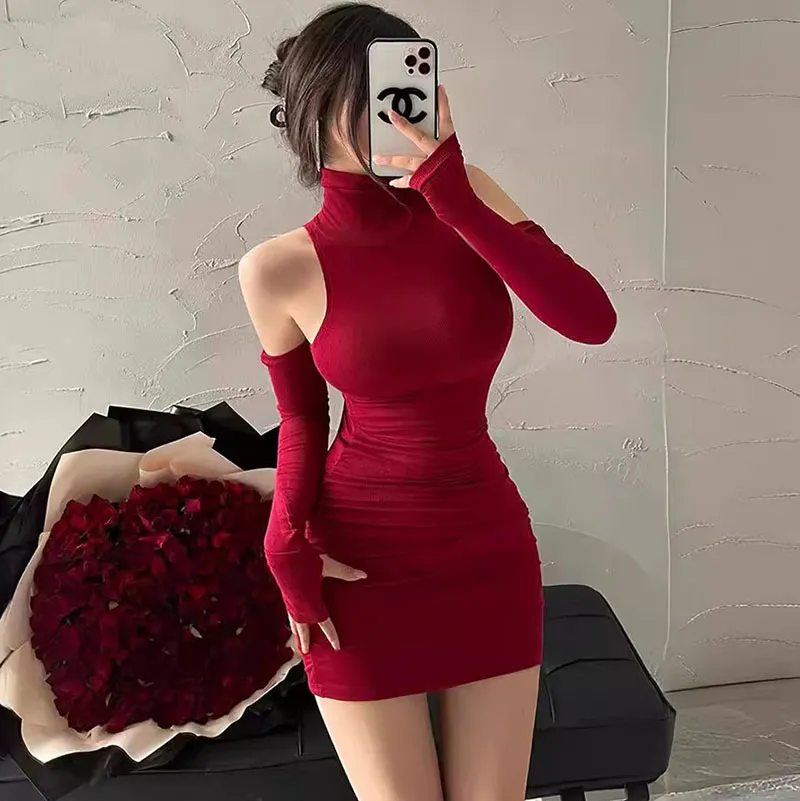 Sexy Nightclub High Neck Halter Neck Women Mini Dress