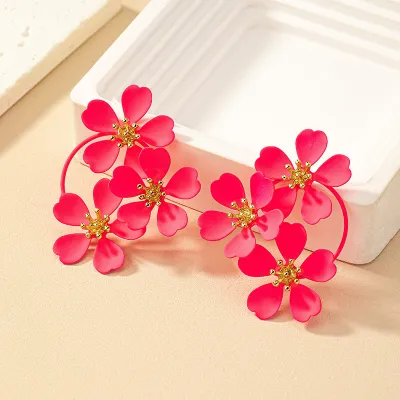 Women Vintage Floral Camellia Alloy Earrings Fashion Personality Trend
