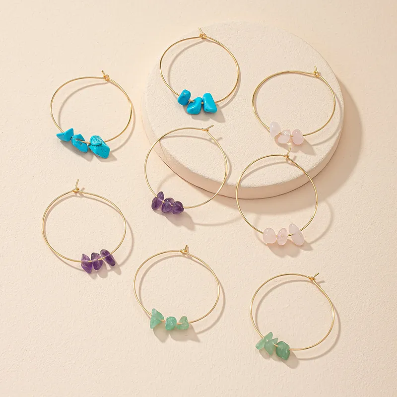 Geometric Large Circle Women Vintage Simple Crystal Stone Hoop Earrings