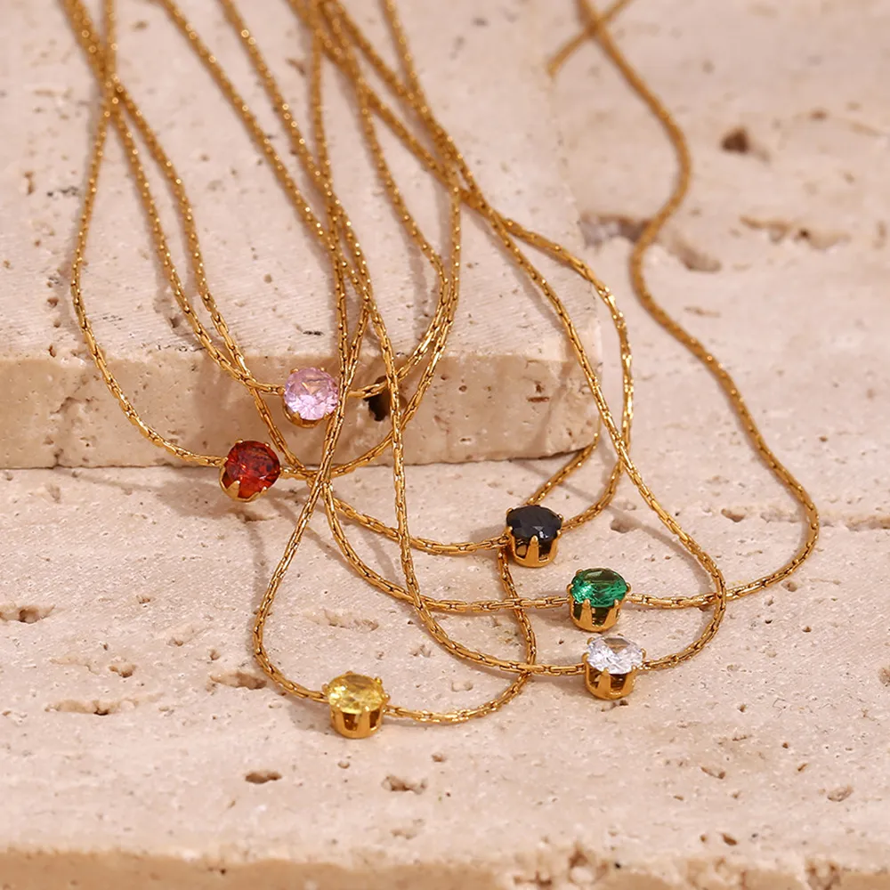 Fashion Simple Stainless Steel 18k Gold Plated Ultra Fine Woven Chain Mini Zircon Necklace