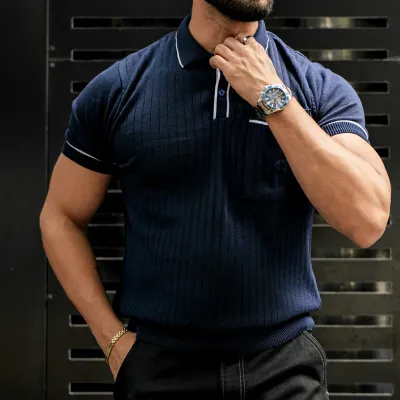 Men Fashion Casual Stripe Print Plus Size Long Sleeve Lapel Shirt