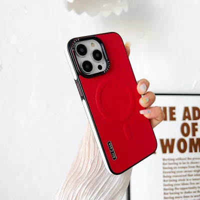 Retro Wind Magnetic Leather Phone Case For Apple 15 Pro Max Samsung S24 Contrast Color Magsafe