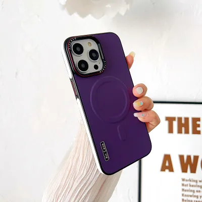 Retro Wind Magnetic Leather Phone Case For Apple 15 Pro Max Samsung S24 Contrast Color Magsafe
