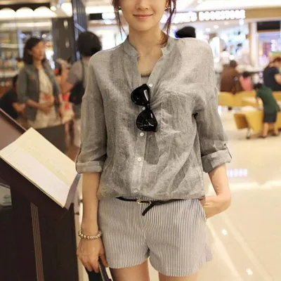 Summer Sunscreen Loose Cotton Linen Women Blouse