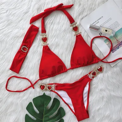 Women Sexy Heart Rhinestone Holiday Beach Bikini