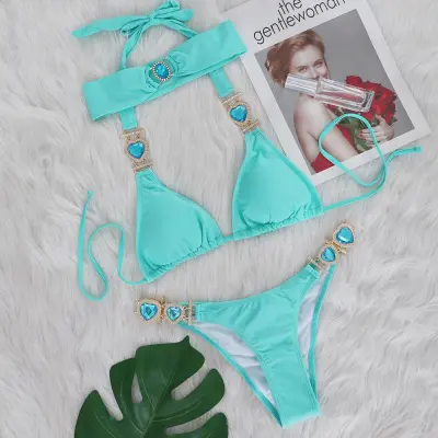 Women Sexy Heart Rhinestone Holiday Beach Bikini