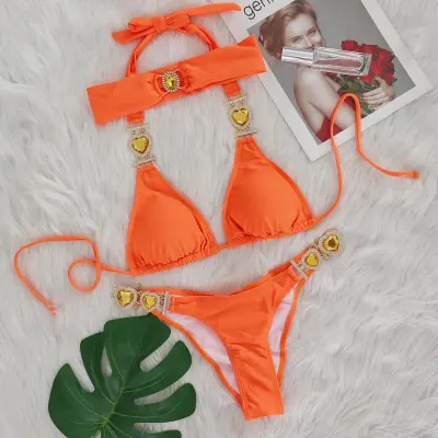 Women Sexy Heart Rhinestone Holiday Beach Bikini