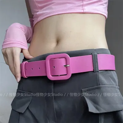 Sweet Cool Edgy Girl Barbie Pink Square Buckle Y2k Decoration Belt