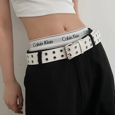 Y2k Women Edgy Summer Punk Eyelets PU Belt