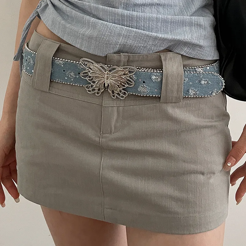 Women Canvas Summer Decorative Butterfly Smooth Buckle Belt