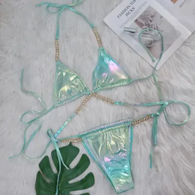 Women Character Rhinestone Tassel Holiday Beach Bikini