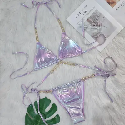 Women Character Rhinestone Tassel Holiday Beach Bikini