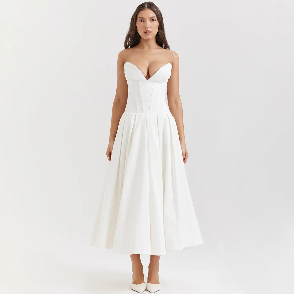 Women Fashion Sexy Strapless Backless Fishbone Waist Party Dress