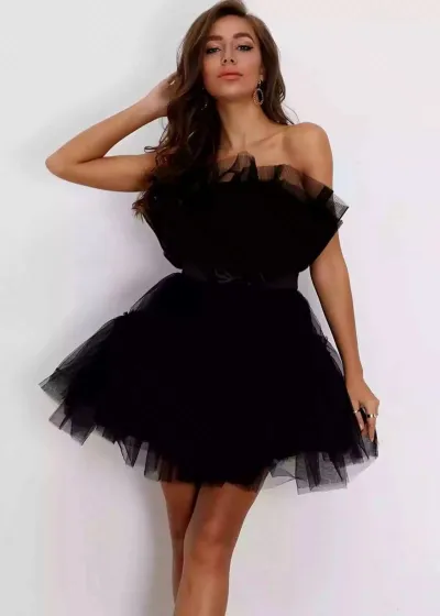 Women Fashion Solid Color Mesh Tube Party Dress