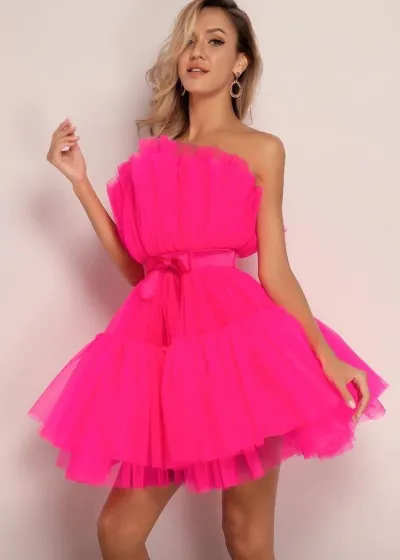 Women Fashion Solid Color Mesh Tube Party Dress