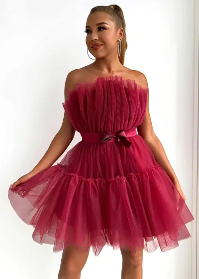 Women Fashion Solid Color Mesh Tube Party Dress