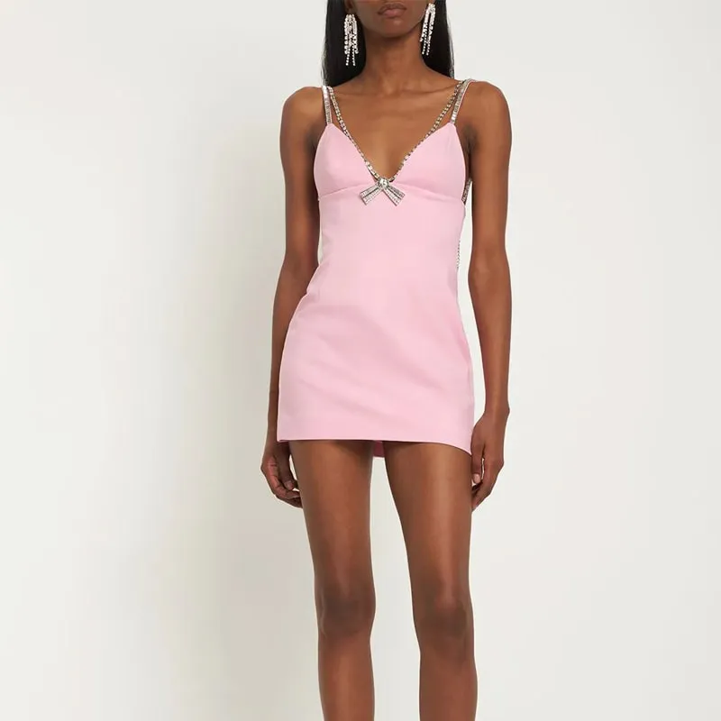 Women Sexy Fashion Rhinestone Sling Party Dress