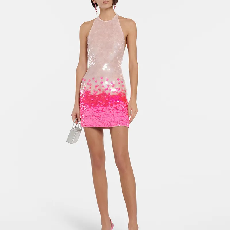 Women Fashion Sexy Sequin Gradient Party Dress