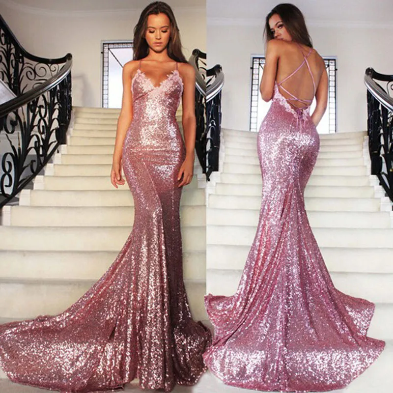 Women Sexy Sequins Sling Party Dress