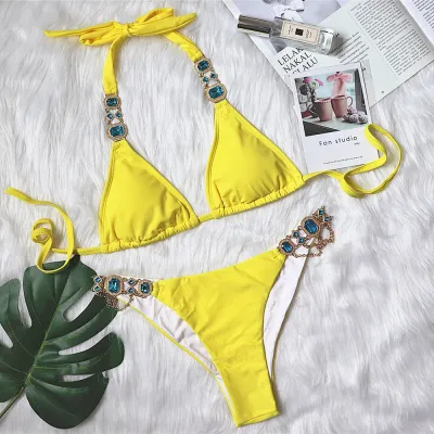 Women Sexy Rhinestone Strap Bikini - Polyester Nylon