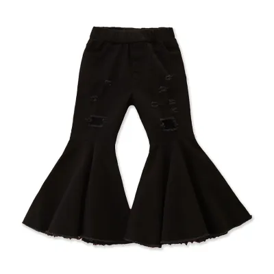 Girls Fashion Flared Denim Jeans All-Match Mid-Waist Long