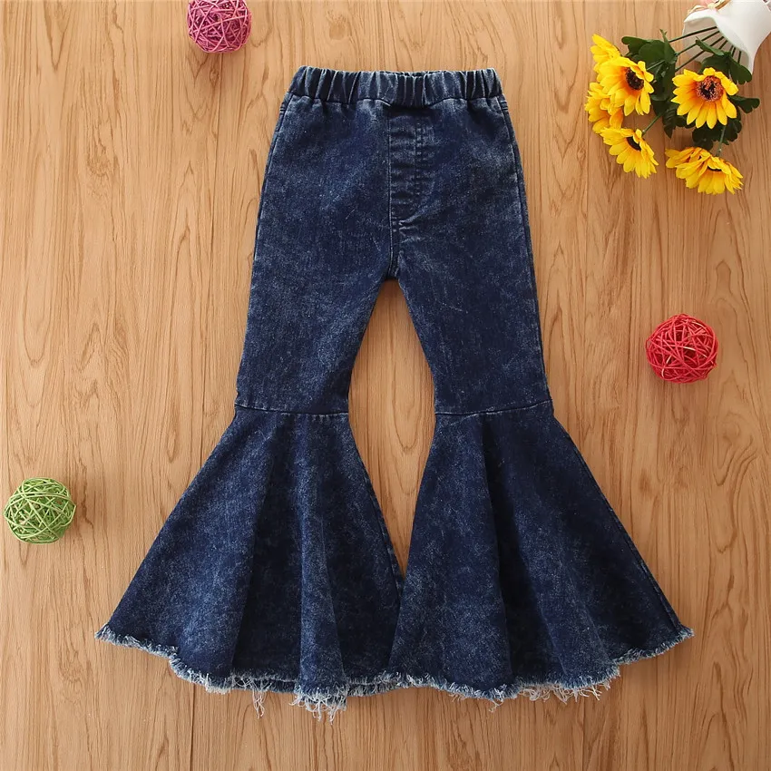 Girls Fashion Flared Denim Jeans All-Match Mid-Waist Long
