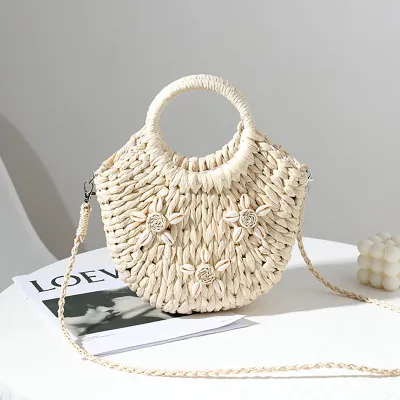 Bohemian Holiday Woven Straw Shell Handbags