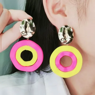 Fashion Candy Color Round Wave Hollow Earrings