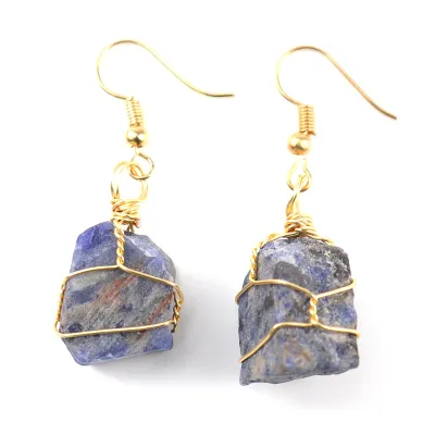 Fashion Handmade Gold Winding Natural Stone Earrings Geometric Style