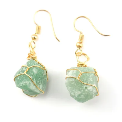 Fashion Handmade Gold Winding Natural Stone Earrings Geometric Style