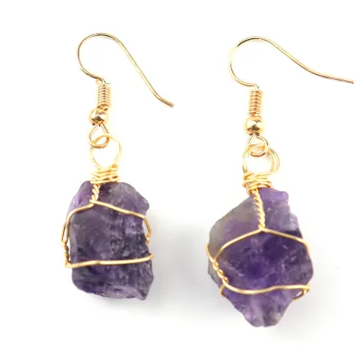 Fashion Handmade Gold Winding Natural Stone Earrings Geometric Style
