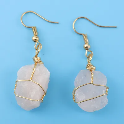 Fashion Handmade Gold Winding Natural Stone Earrings Geometric Style