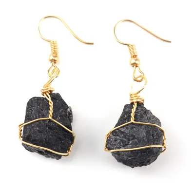 Fashion Handmade Gold Winding Natural Stone Earrings Geometric Style