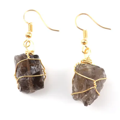 Fashion Handmade Gold Winding Natural Stone Earrings Geometric Style