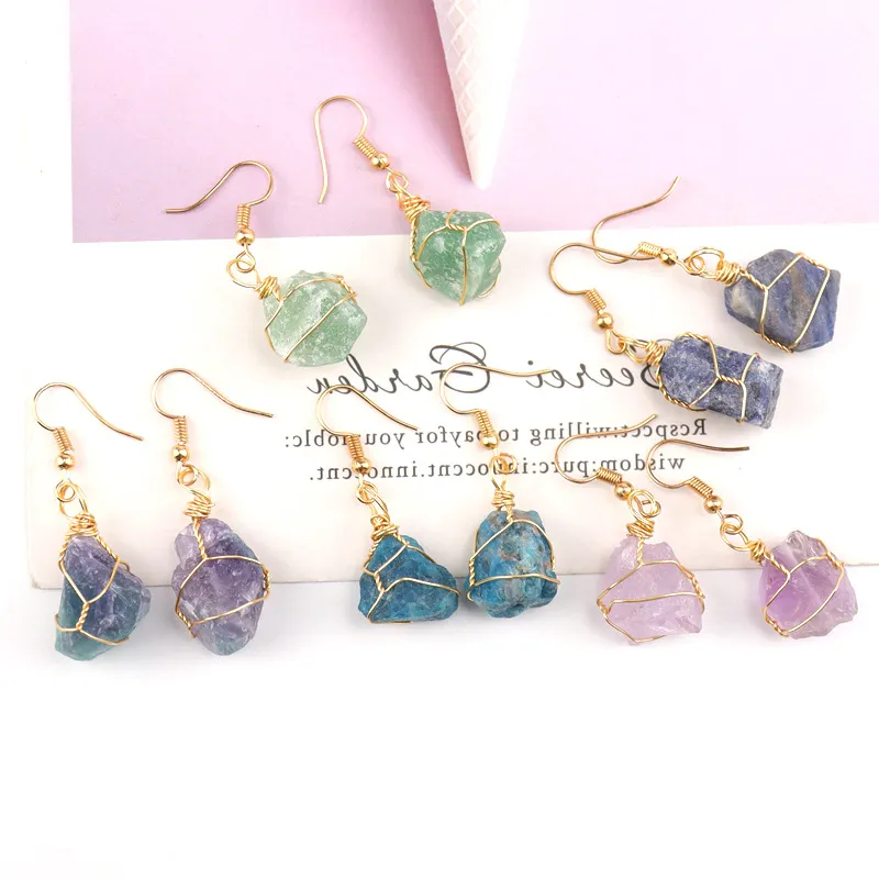 Fashion Handmade Gold Winding Natural Stone Earrings Geometric Style