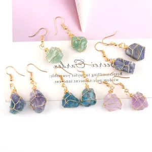 Fashion Handmade Gold Winding Natural Stone Earrings Geometric Style