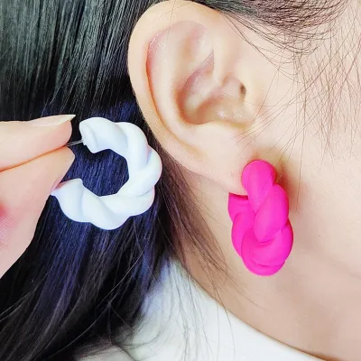 Fashion Solid Color Twist Acrylic Hoop Earrings
