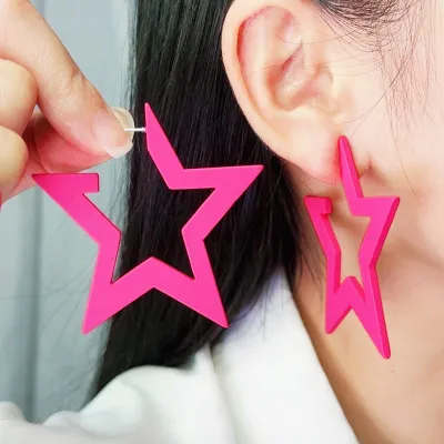Fashion Solid Color Acrylic Five-Pointed Star Hoop Earrings